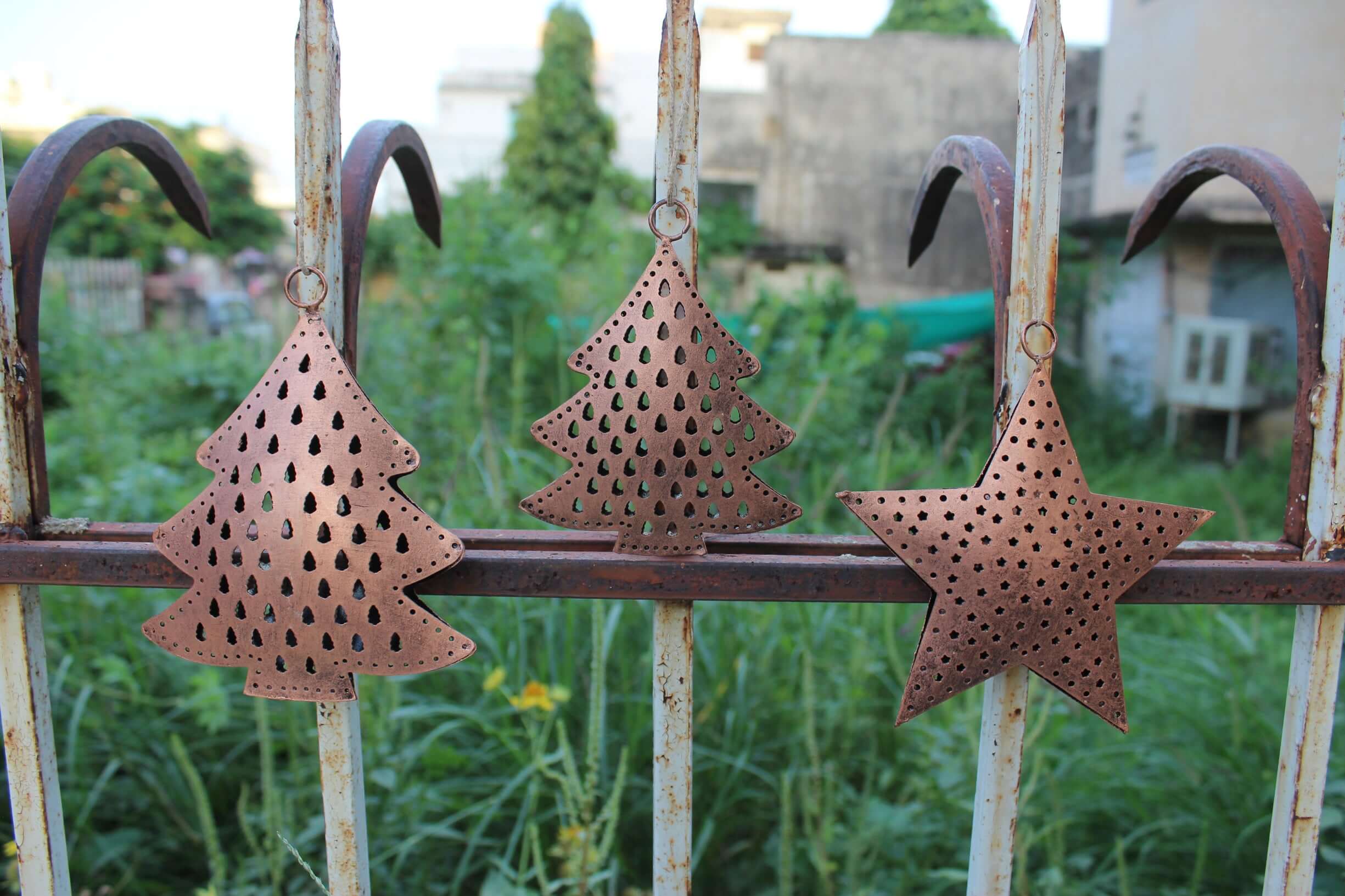 Festive recycled iron ornaments with unique designs. Durable, lightweight, and perfect for your Christmas tree decor!